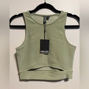 PIECES Green Crop Top, Size M